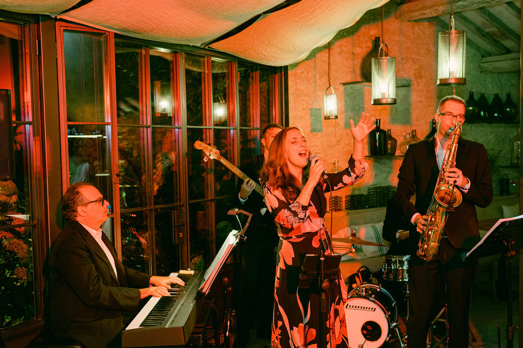 Italian Swing and Jazz Band performing during an engagement party in Tuscany, Italy
